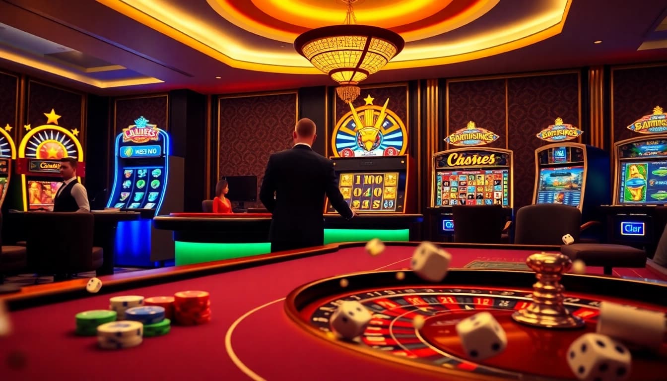 L567 online casino featuring vibrant slot machines and lively poker gameplay.