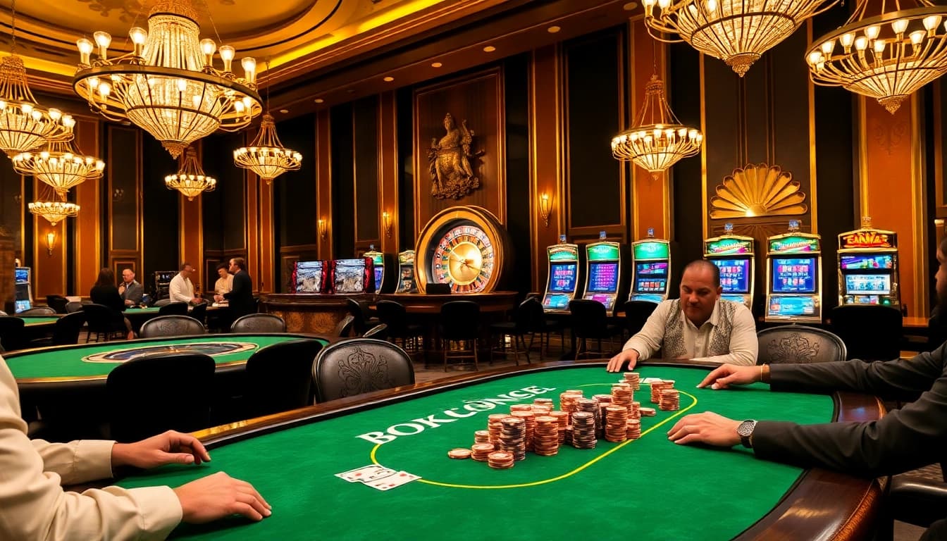 Exciting casino scene at http://sunwin.loans/ with poker tables, slot machines, and roulette wheels.
