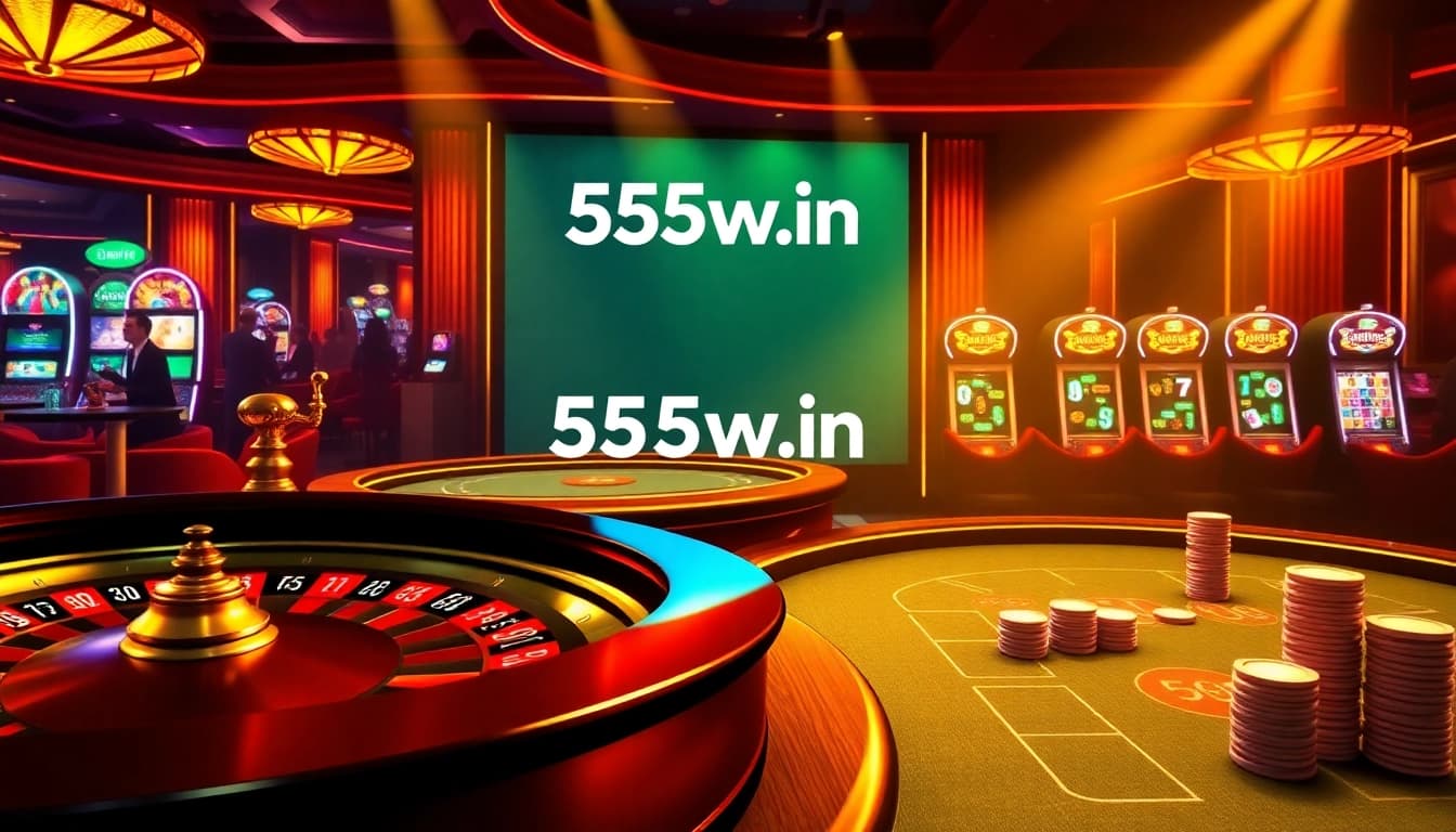 Experience the thrill of 555w.in with vibrant casino tables and lively gamblers.