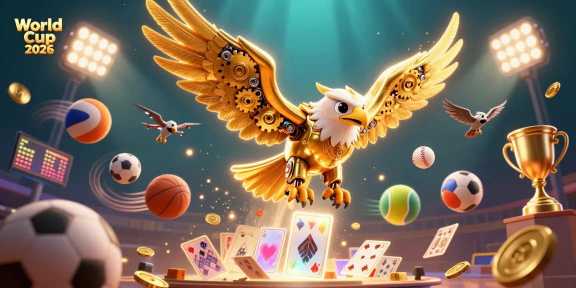 Engage in the thrilling atmosphere of World Cup 2026 surrounded by dynamic sports elements and golden casino treasures.