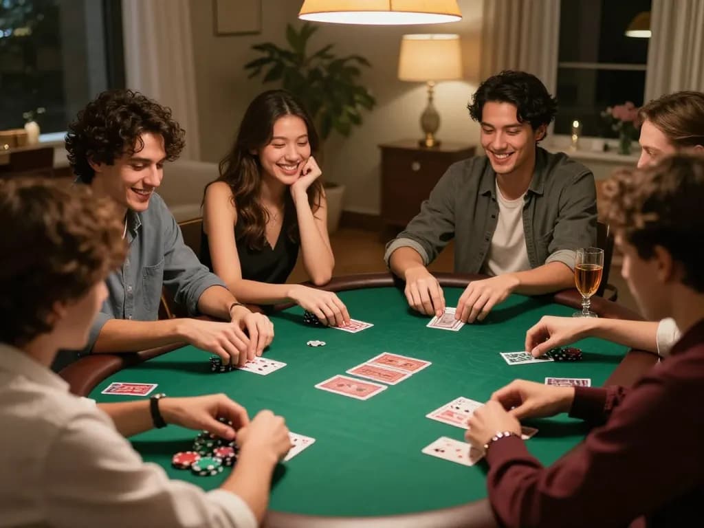 rr88 wales players engaging in a friendly poker game around a table, showcasing strategic gameplay and camaraderie