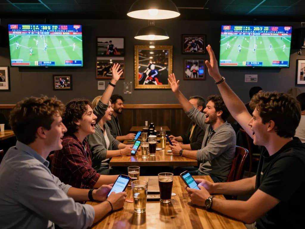Experience the thrill of sports betting at one88 as fans celebrate winning bets in a lively bar.