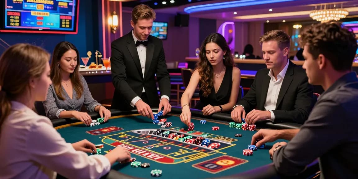 Exciting credit card casinos experience with diverse players at a roulette table.