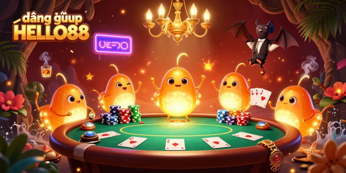 Experience the excitement with đăng nhập HELLO88, as vibrant glowworms light up a dynamic casino scene.