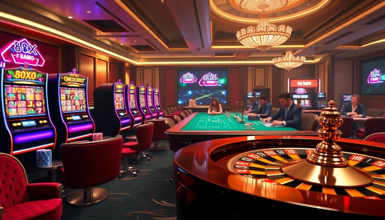 Placing bets at 88xx.com online casino, featuring vibrant slot machines and poker tables.