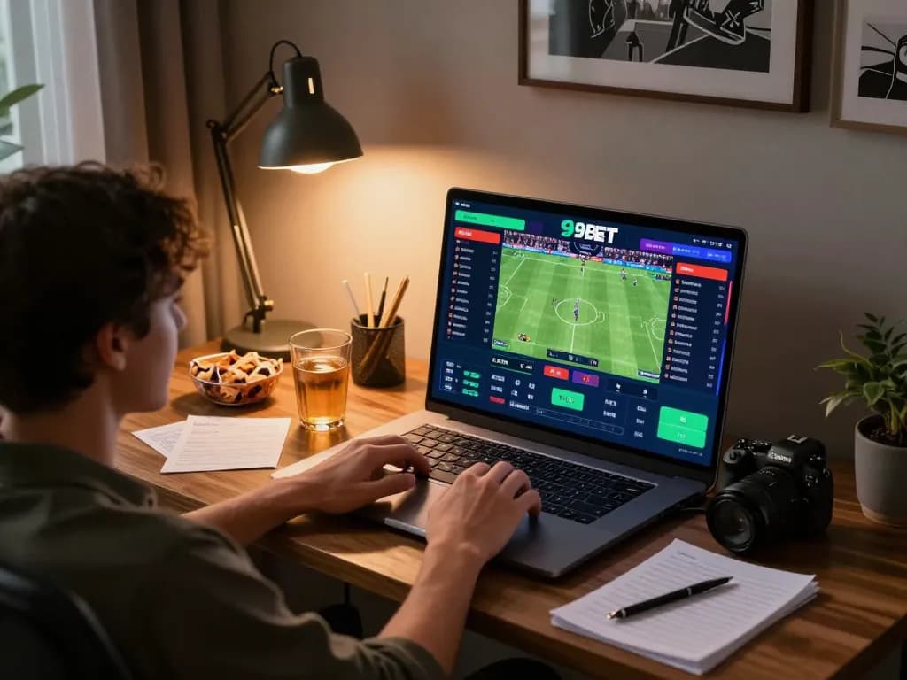 Experience 9BET online sports betting at home with an engaging gaming setup.
