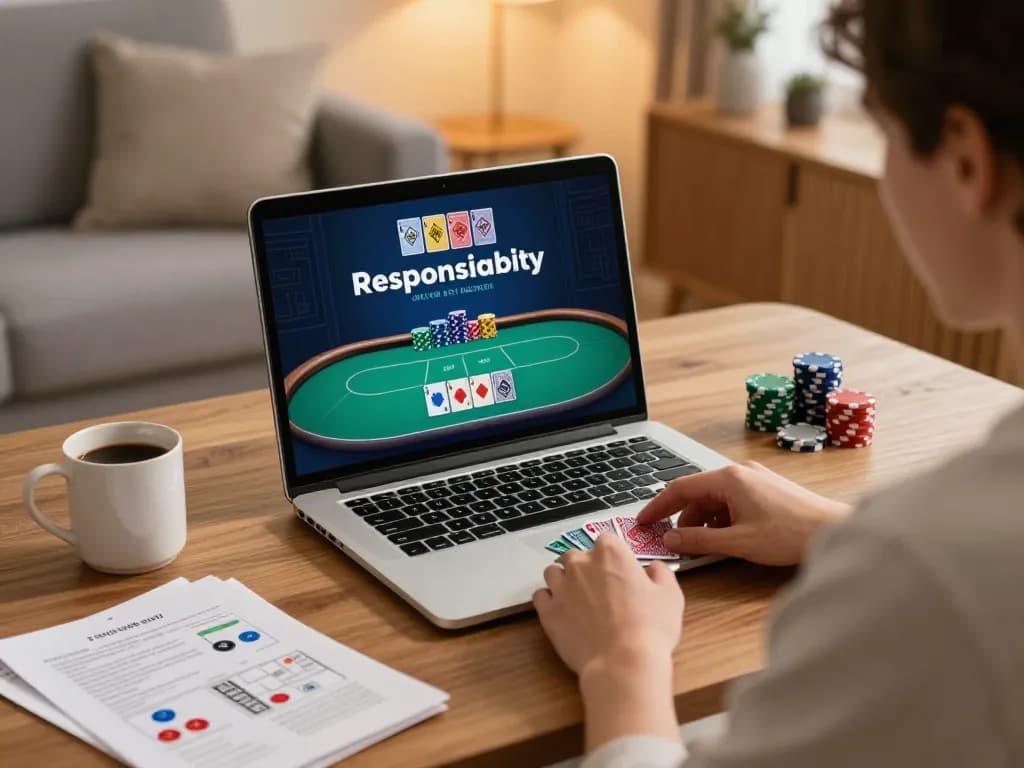 Engaged player using okfun platform for online poker in a cozy home setting