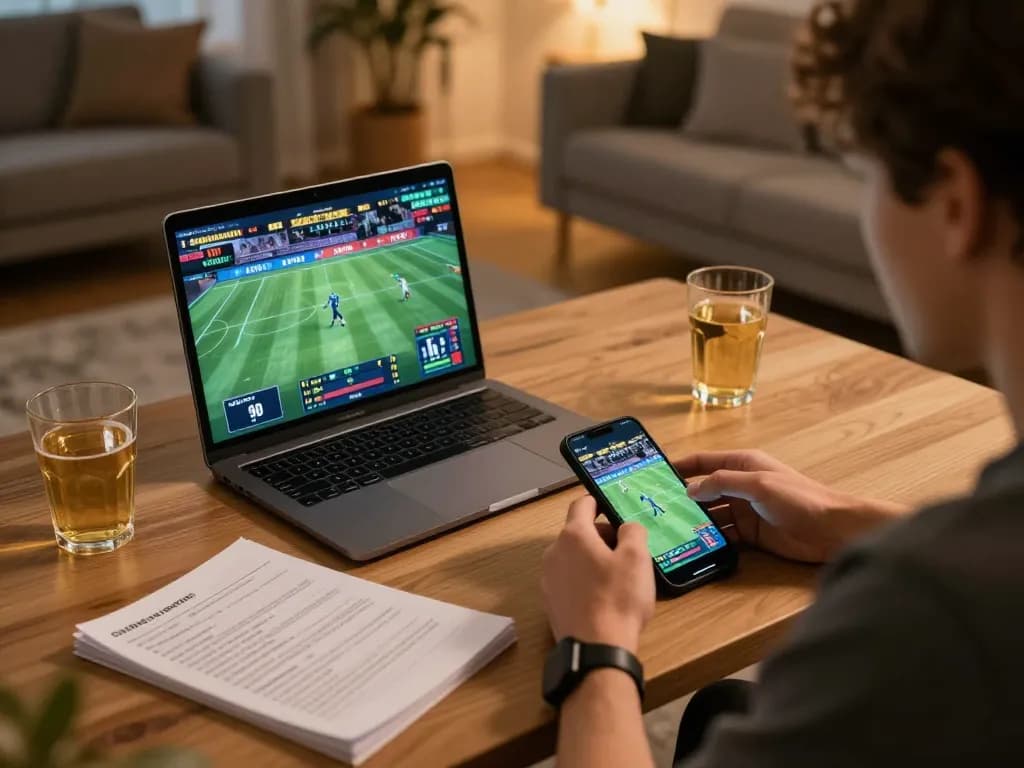 Betting on 789bet ac using laptop and smartphone during sports event for an immersive gaming experience