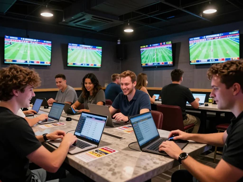 five88 sports betting lounge with active patrons analyzing odds and cheering on games