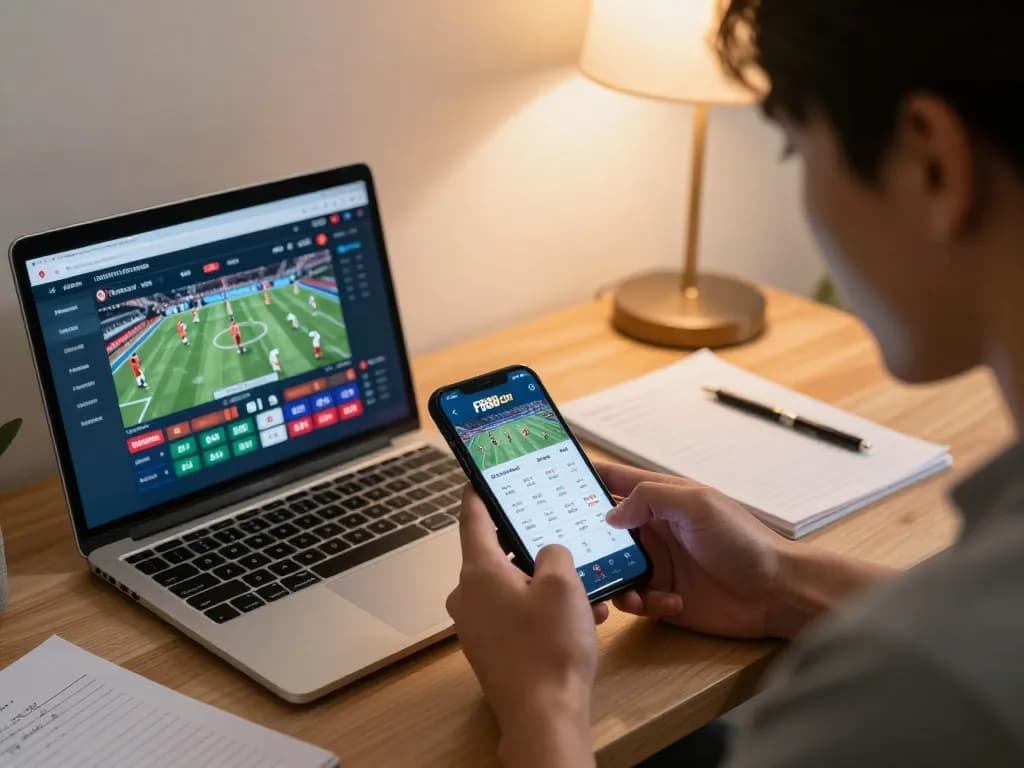 Person engaged with fb88 com betting app in a stylish home office, reflecting modern mobile gaming.