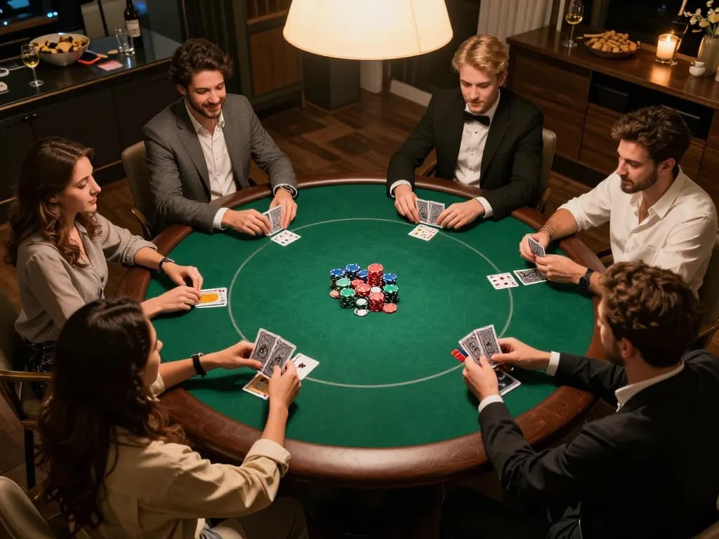 Playing poker with friends at home using App da88 for strategy and bankroll management.