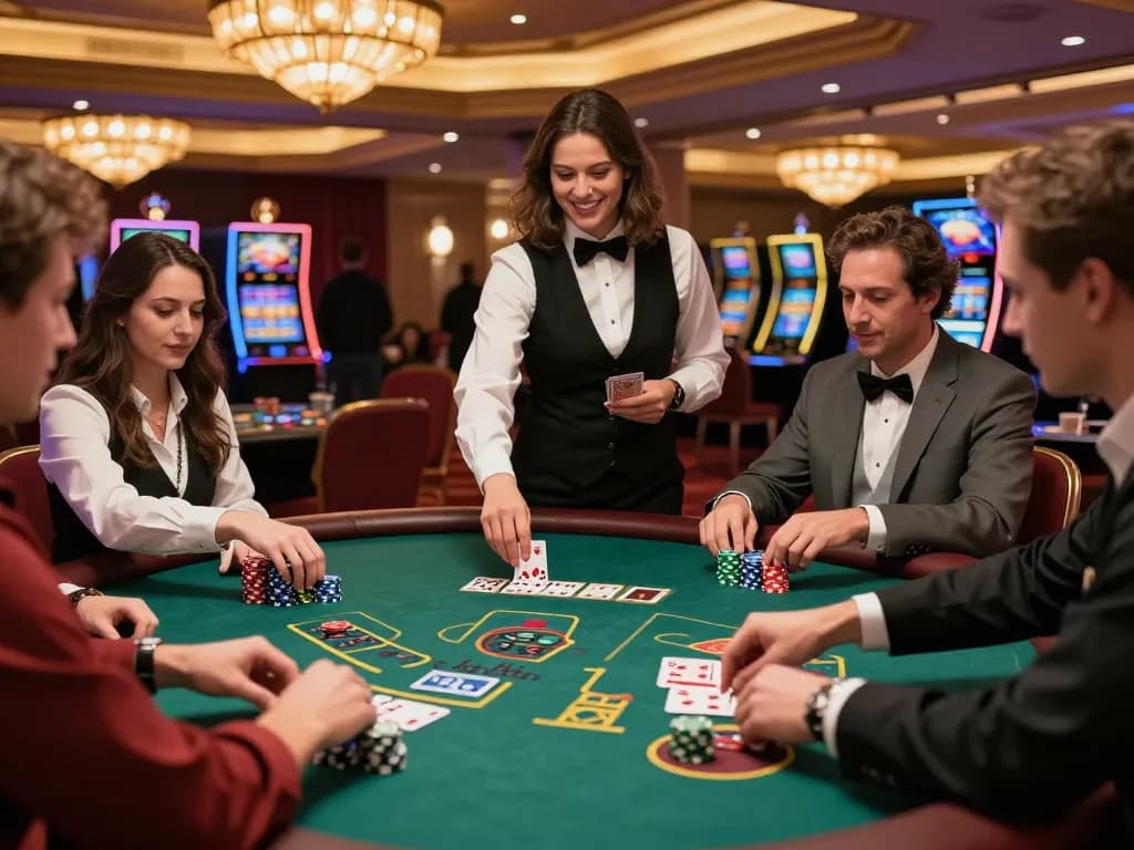C168 players placing bets at an exciting blackjack table in a luxurious casino.