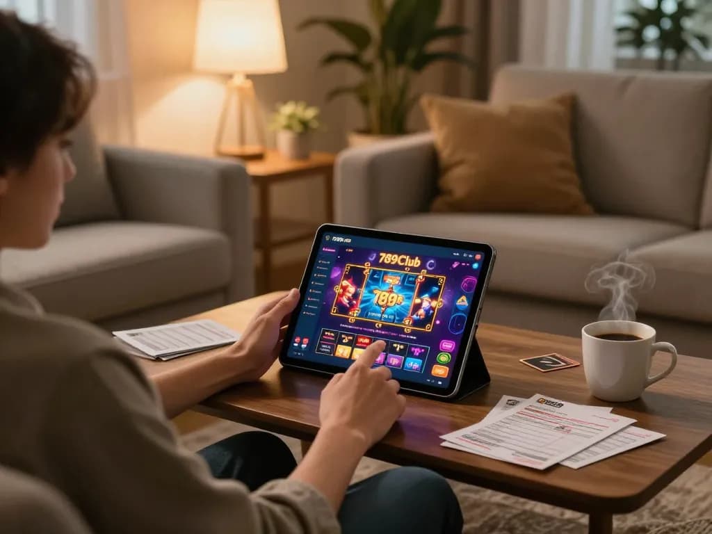Enjoying dynamic gameplay on the 789Club casino app in a cozy home setup