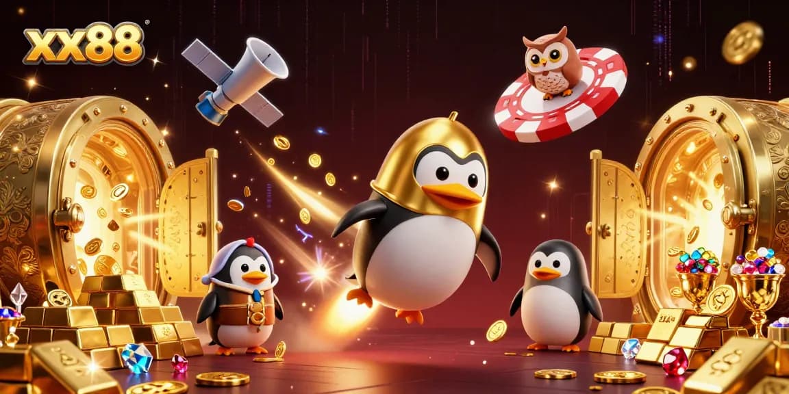 Engage in thrilling gameplay at xx88 with an adventure involving a golden penguin and treasures.