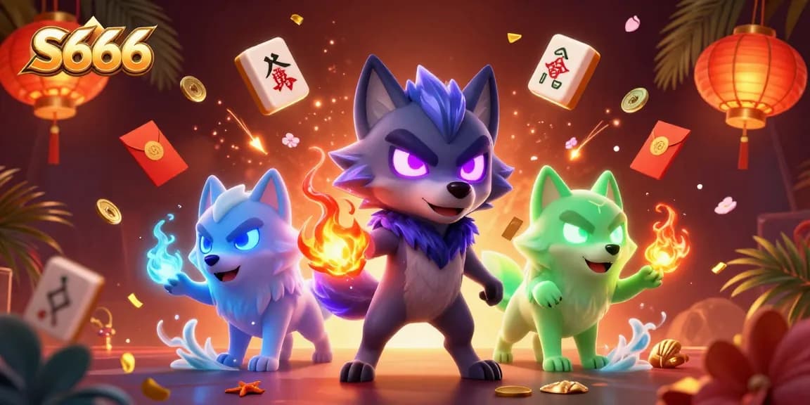 S666 ignites excitement with an atmospheric scene of ghostly wolves, Mahjong, and festive elements celebrating winning moments.