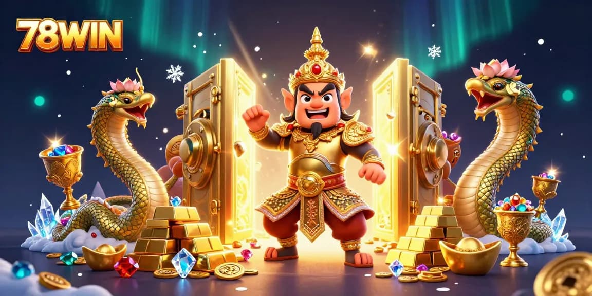 Experience thrilling gameplay with 78WIN, featuring a whimsical guardian and a treasure-filled atmosphere.