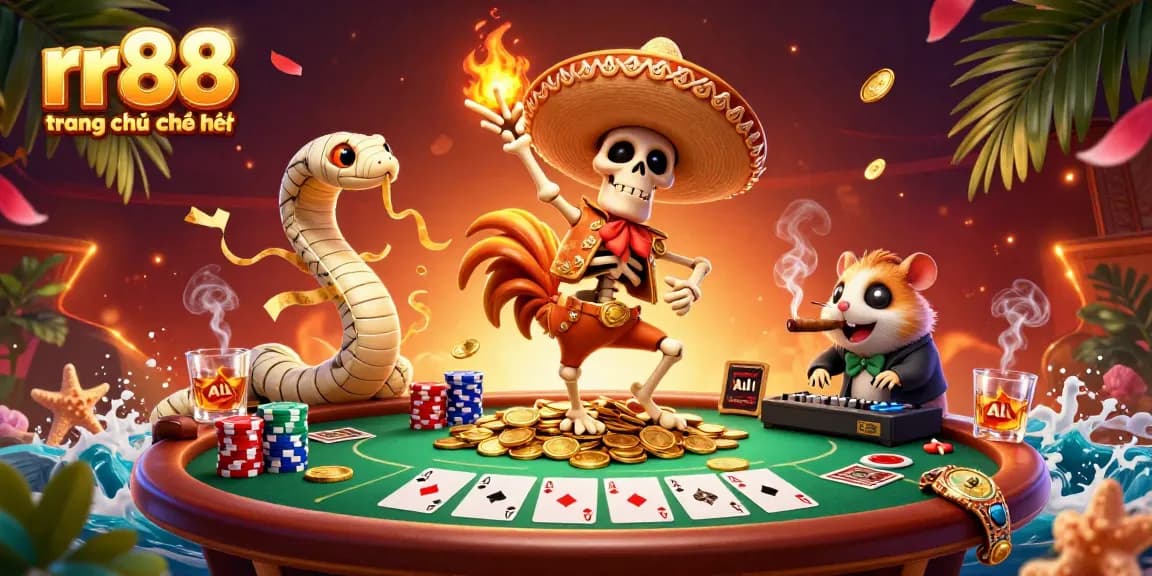 Experience the dynamic energy of rr88 trang chủ chính thức with spirited gambling action featuring poker tables and vibrant characters.