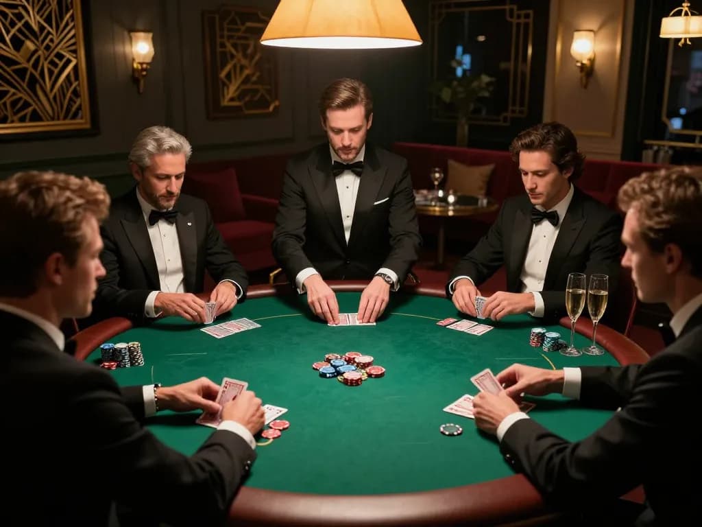 Engaging in a strategic poker game at km777's luxurious private room with attentive players.
