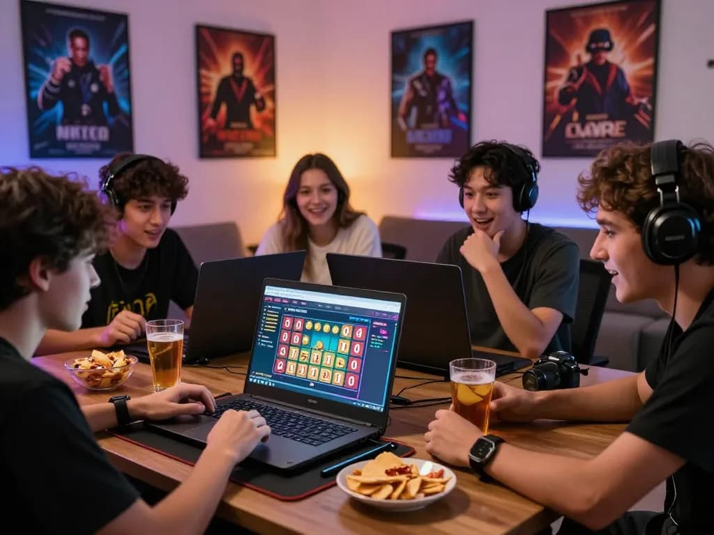 Excited group playing lô đề online, showcasing vibrant gaming environment.