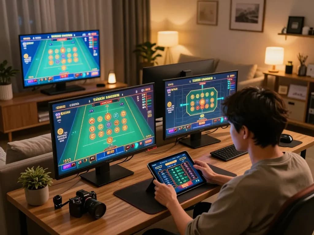 Tài Xỉu Sunwin gameplay on a tablet in a cozy gaming setup, showcasing strategic betting.