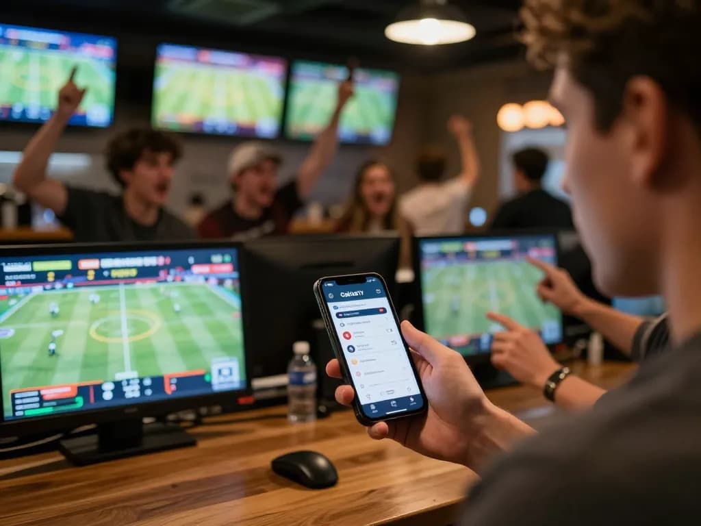 CakhiaTV sports betting excitement with friends analyzing live games on smartphones