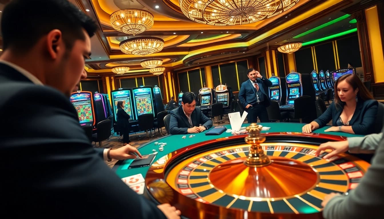 Experience the thrill of betting with GG88 game in a luxurious casino setup featuring roulette and poker.