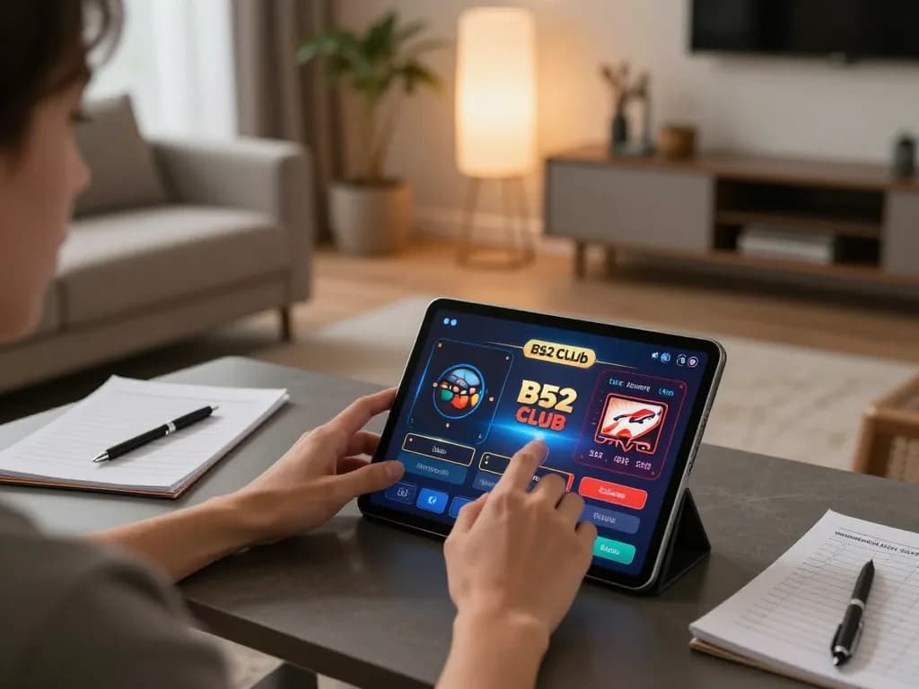 Playing exciting games on the B52 club app in a cozy home setup.