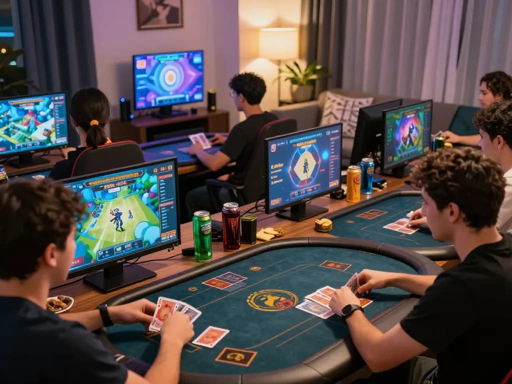 Players enjoying Game bài online, showcasing excitement with colorful graphics and immersive environments.