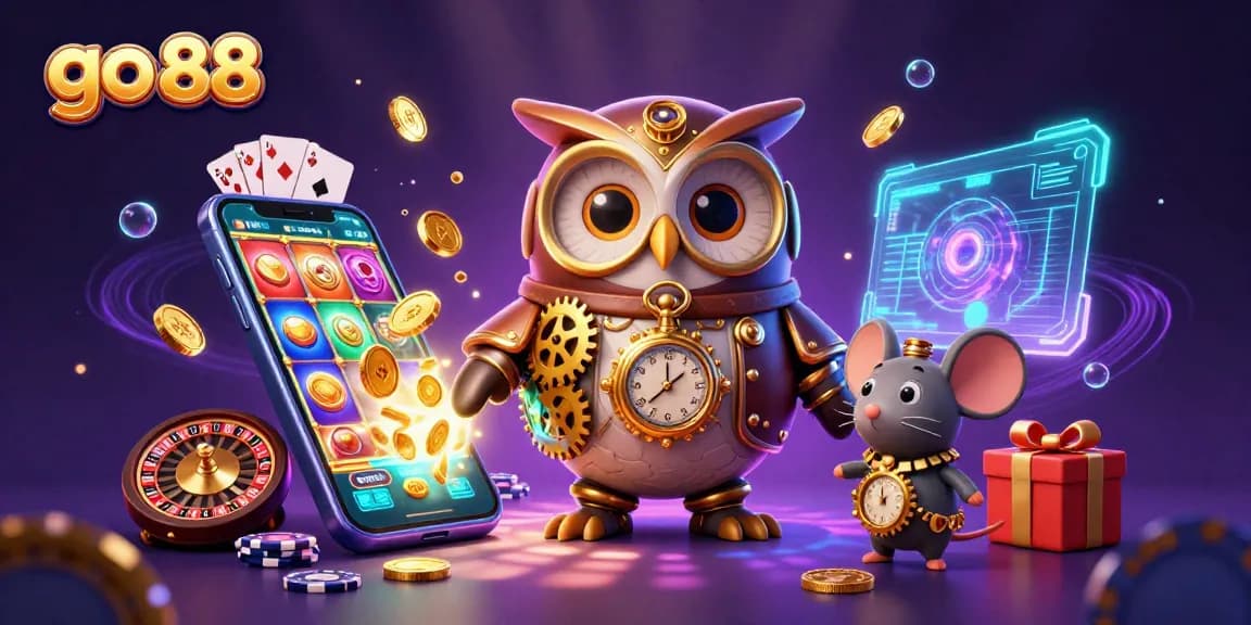 Experience thrilling gameplay at go 88 with a vibrant 3D casino scene featuring animated characters and gaming elements.