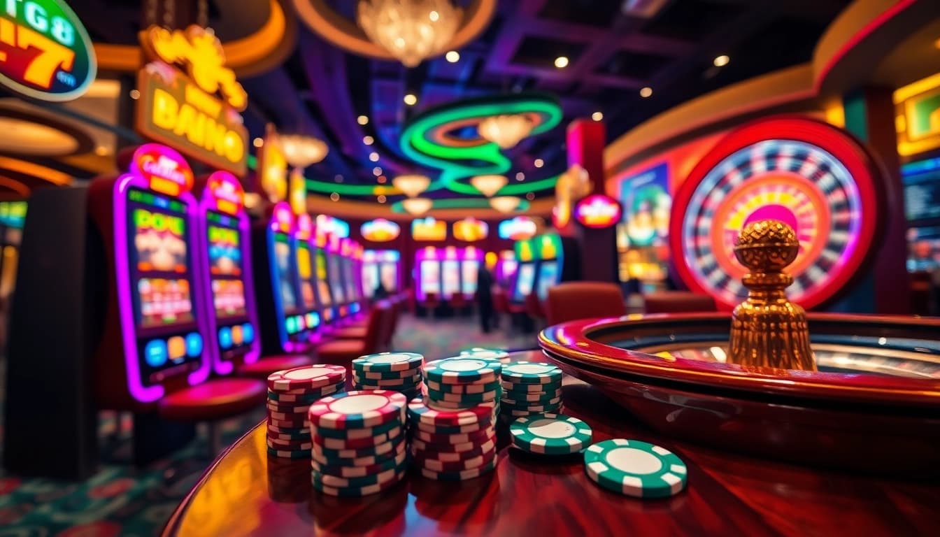 Experience the excitement of gambling at TG88 with vibrant slot machines and poker tables.
