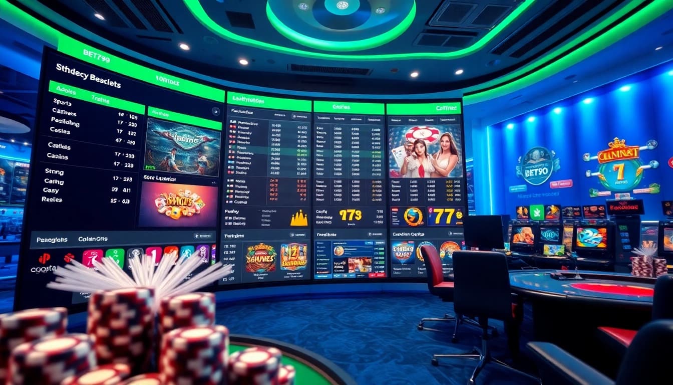 Engaging online betting interface, showcasing bet789 options with vibrant sports and casino graphics.