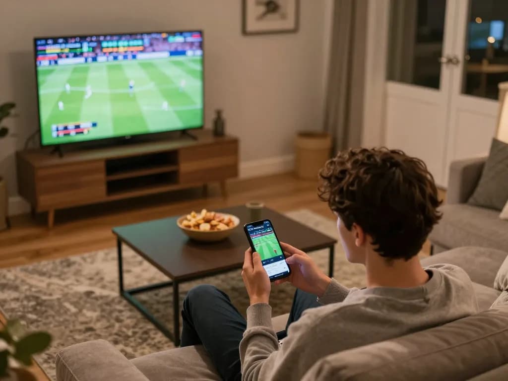 Tracking live sports scores on Nowgoal app during an exciting betting session at home.