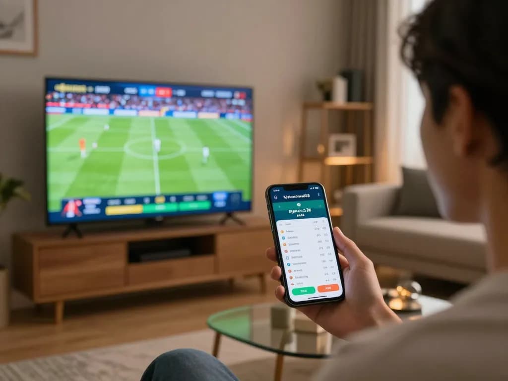 Engaging online sports betting moment at tylekeonhacai88 with user analyzing live match odds