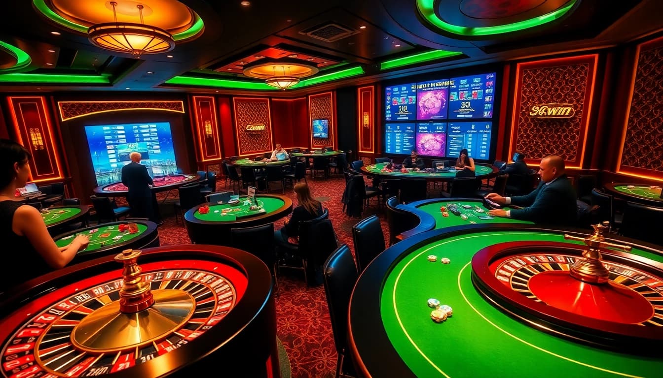 Engage with the excitement of 98win đăng nhập at a vibrant casino table filled with action and luxury.