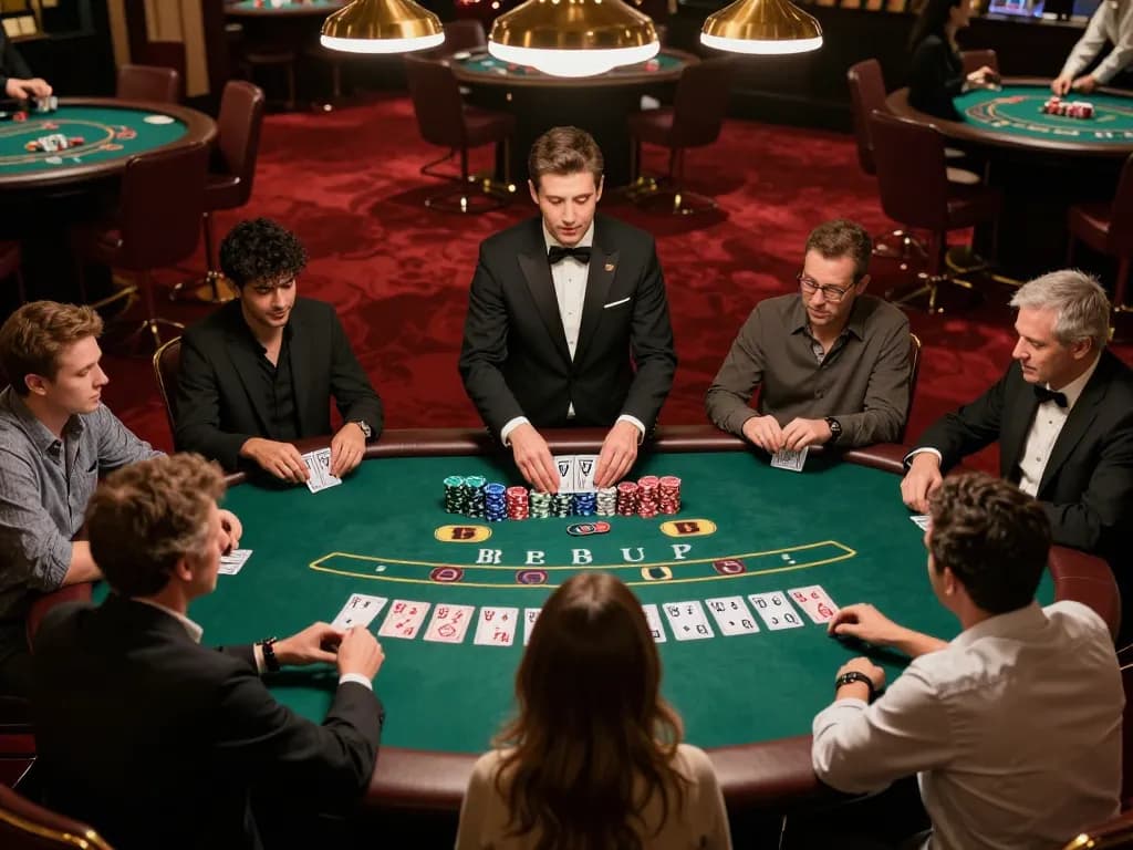 Engaging blackjack strategy at the casino SC88, players focused on cards with chips stacked.