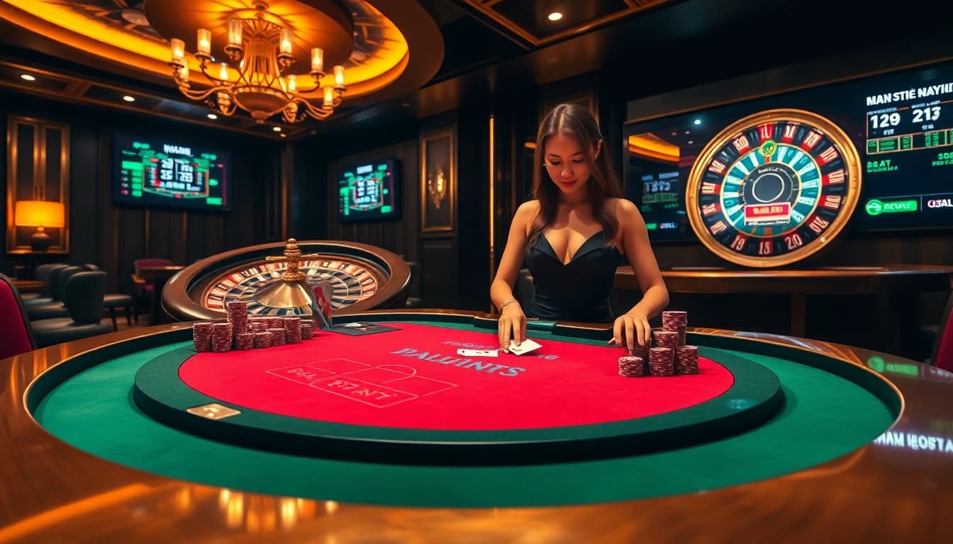 Kèo nhà cái hôm nay highlighted at an upscale casino table with poker chips and a roulette wheel.