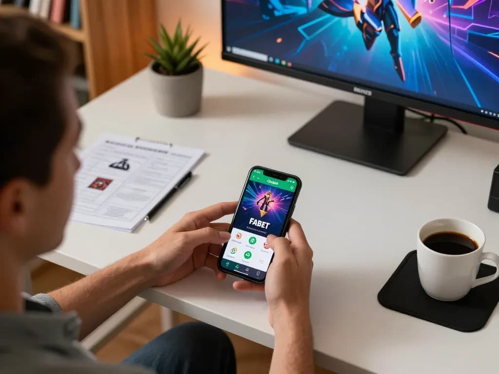 Engaging with fabet app on smartphone while enjoying responsible online gaming.