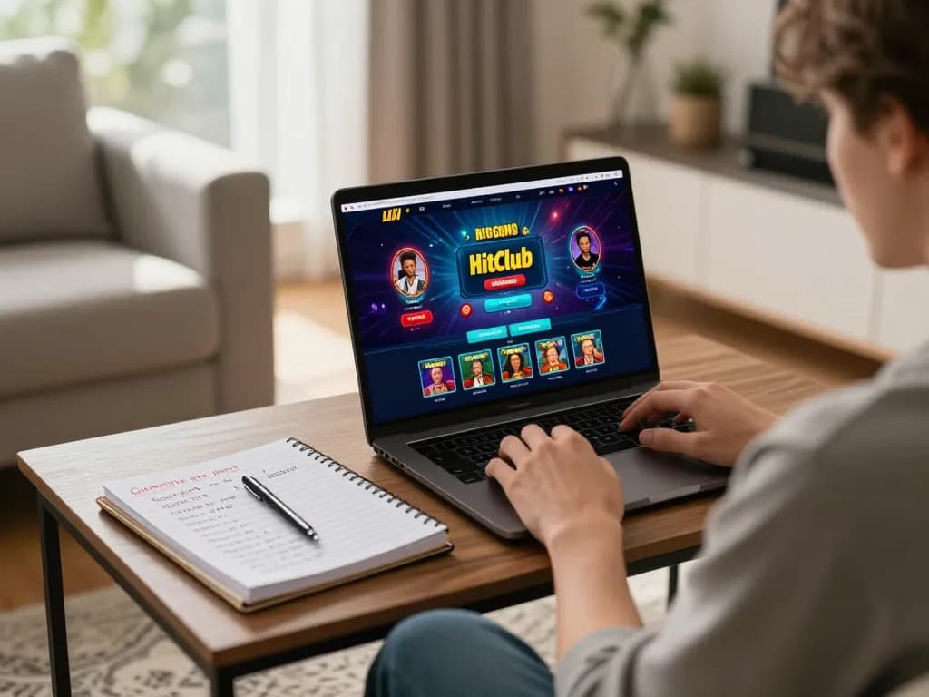 Experience immersive online gaming at Hitclub with an engaging laptop setup and betting strategies.