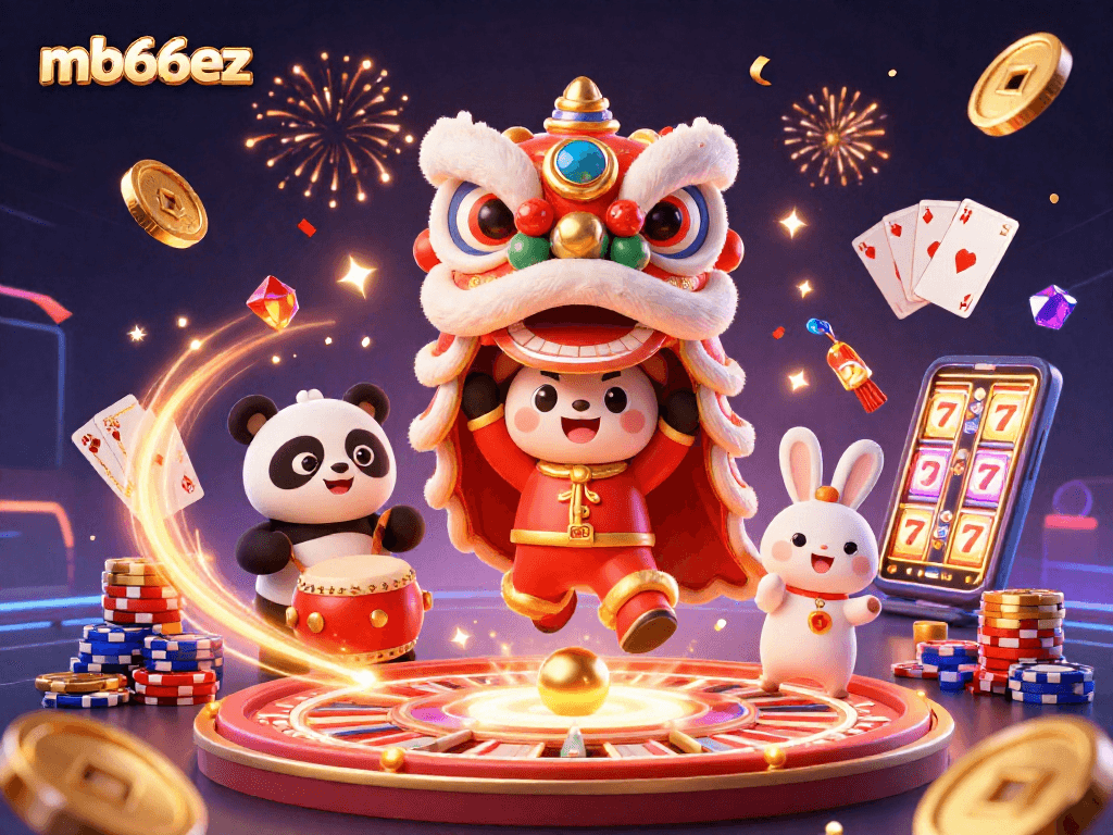 Win big with mb66ez through an exciting Chinese New Year casino celebration illustration.