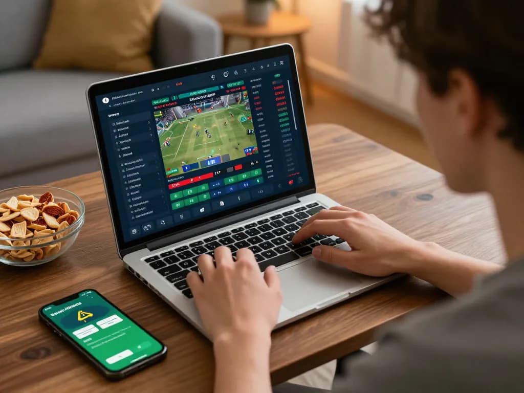 Sports betting action on 33win platform in a cozy living room setting