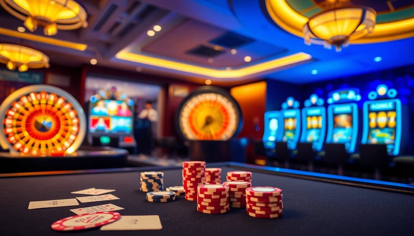 Engage in thrilling gaming at https://xx88.day/ with vibrant casino tables and illuminated slot machines.