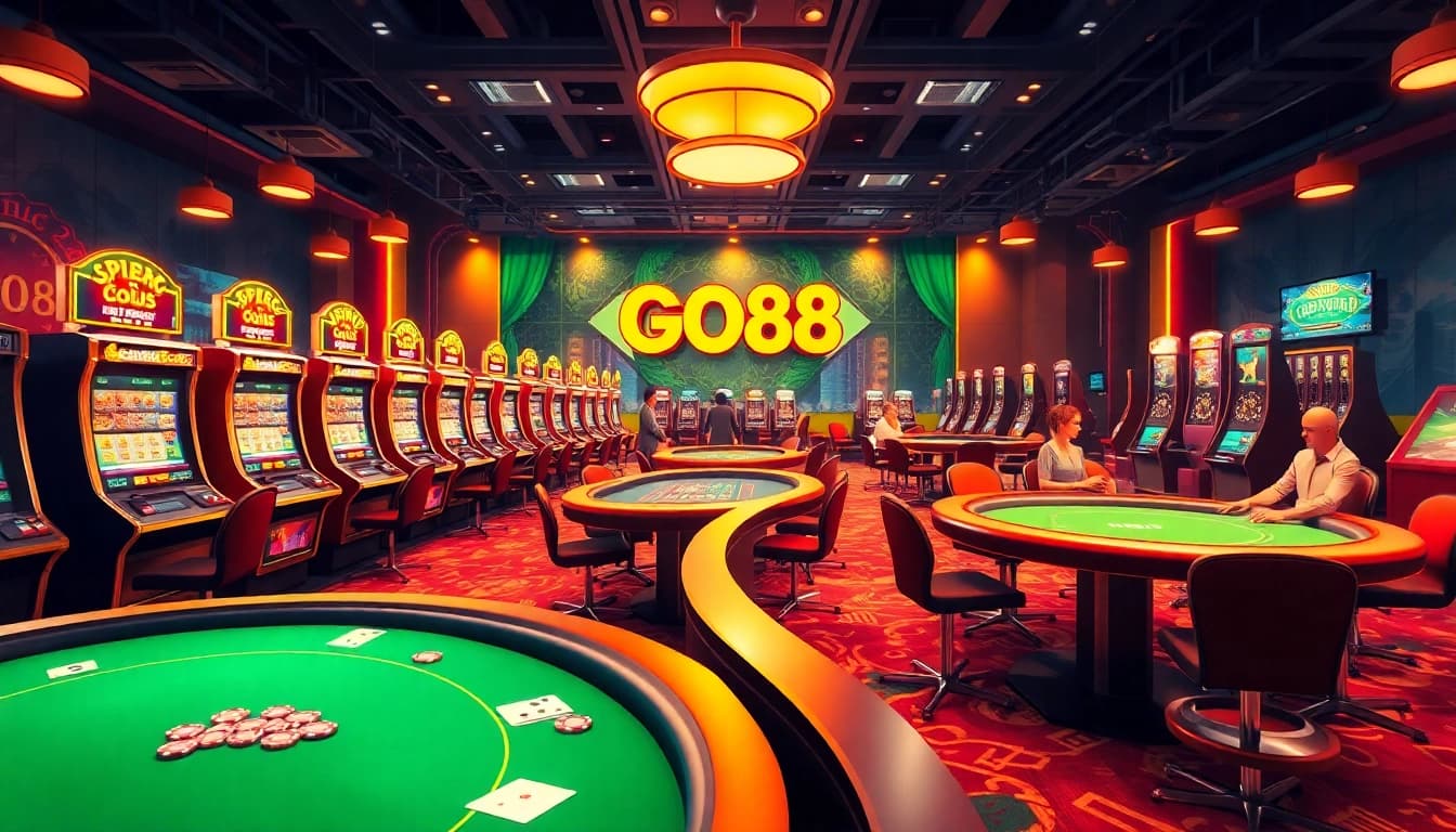 Players enjoying their gaming experience at Nhà Cái GO88's vibrant online casino with exciting games and luxurious ambiance.