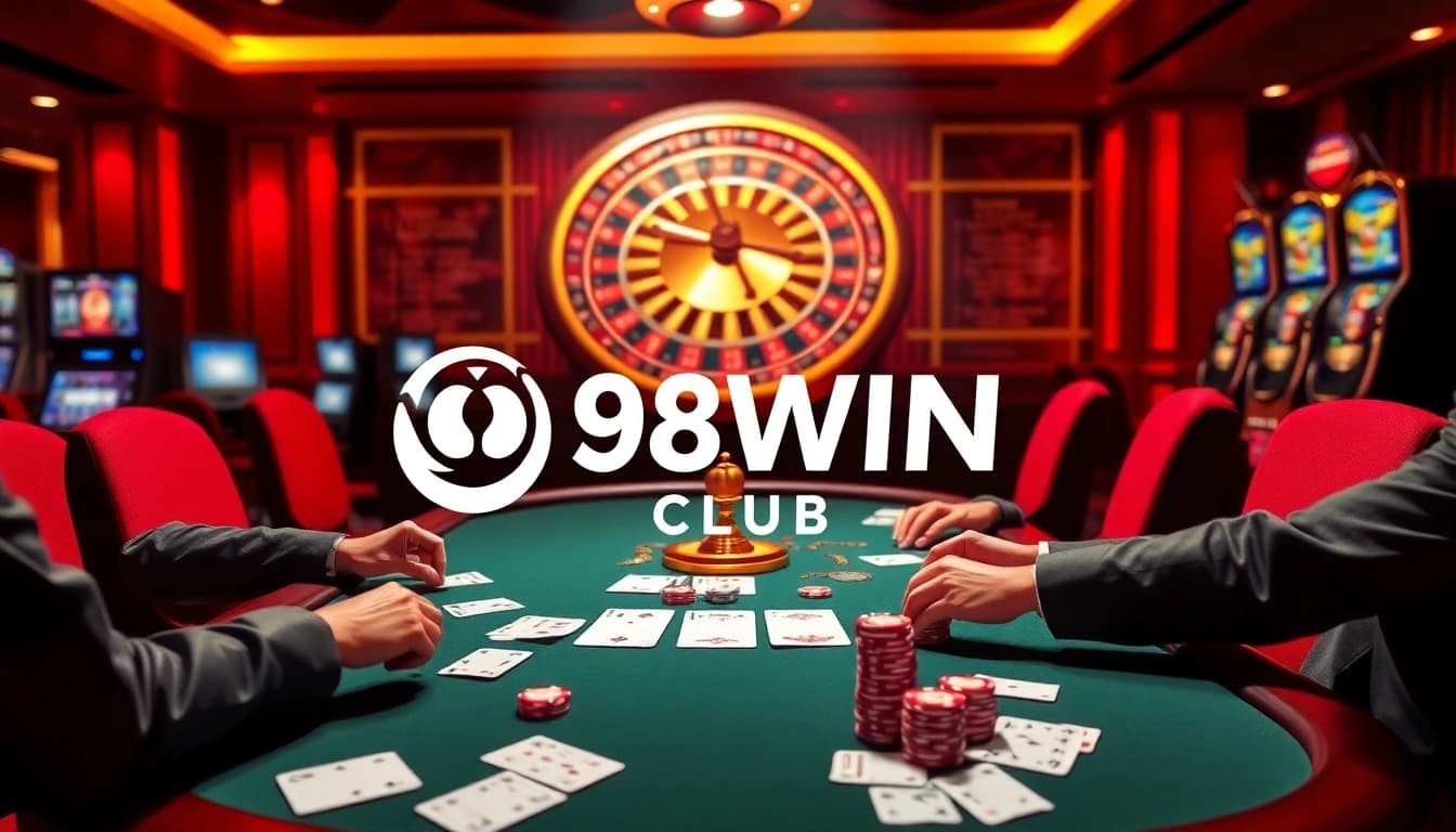 Players engaging in strategic poker at the luxurious 98win club casino table.
