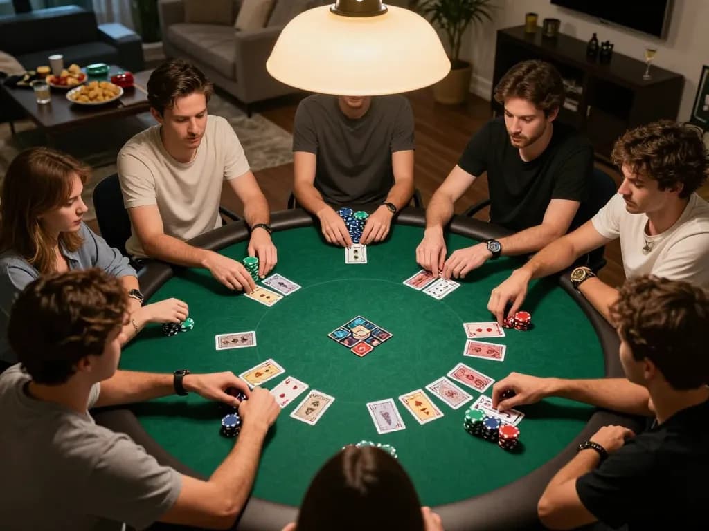 Experience strategic poker gameplay with friends in a cozy home setting featuring LV88.