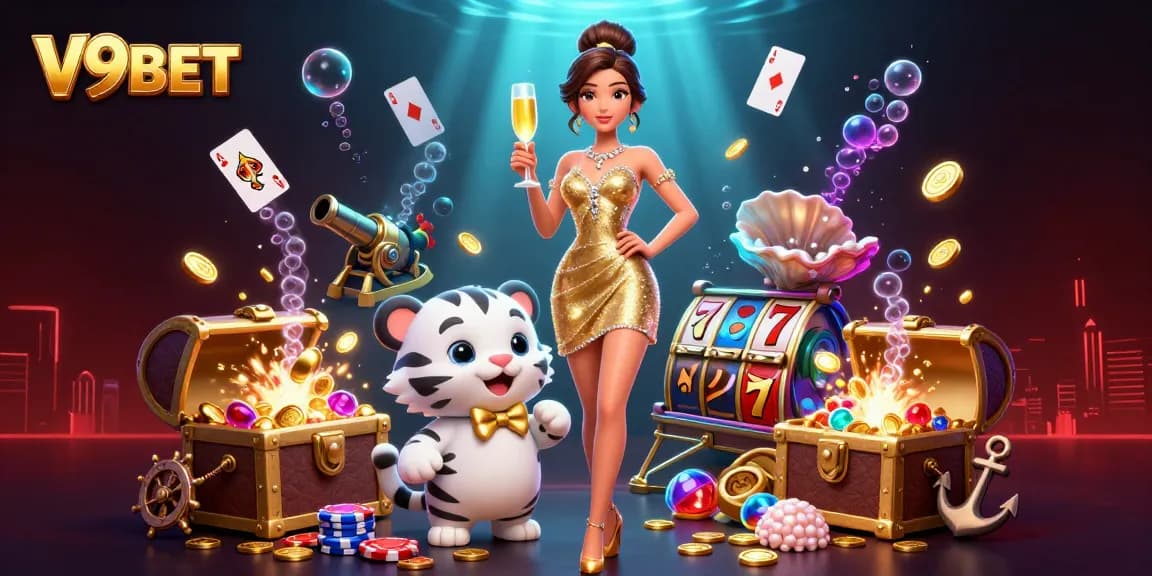 Win big at V9BET with a glamorous casino scene featuring luxury elements and jackpot excitement