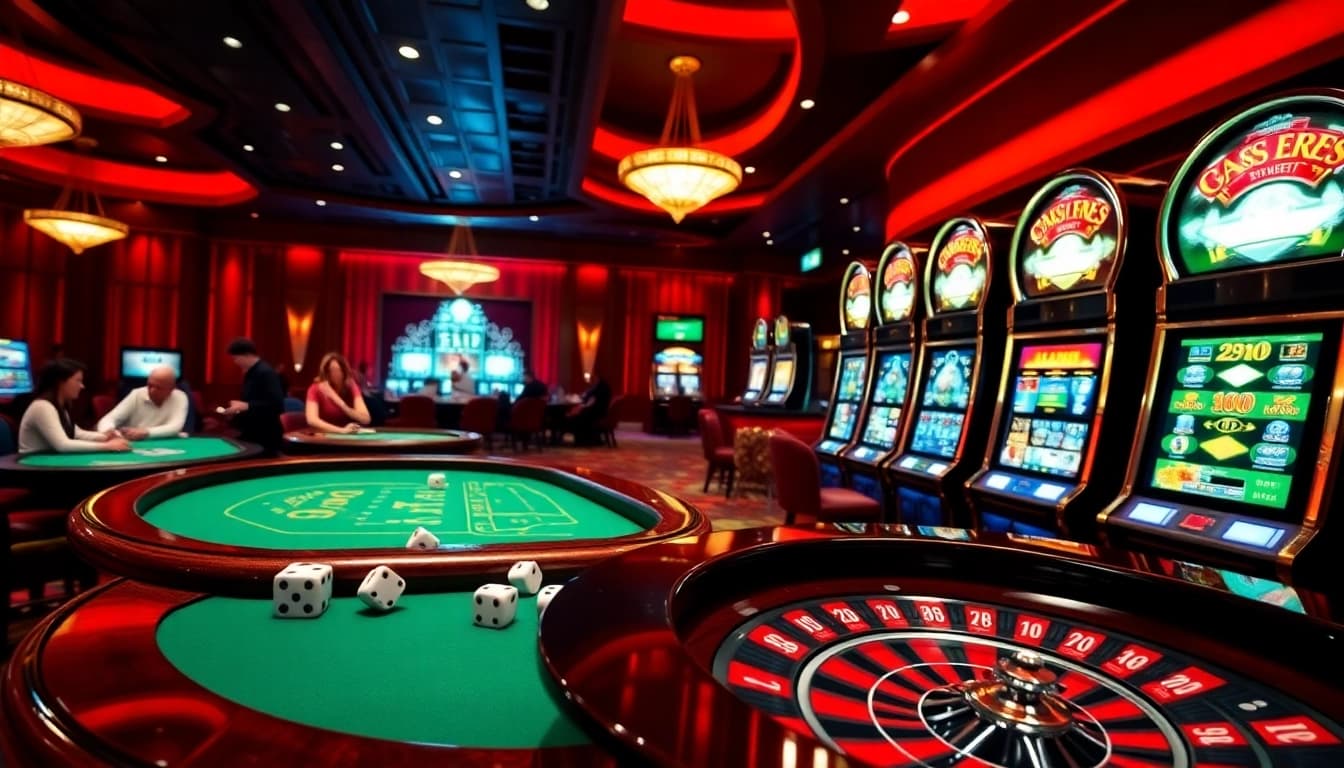 Experience open88 con with an exciting casino scene featuring engaged players at poker and roulette tables.