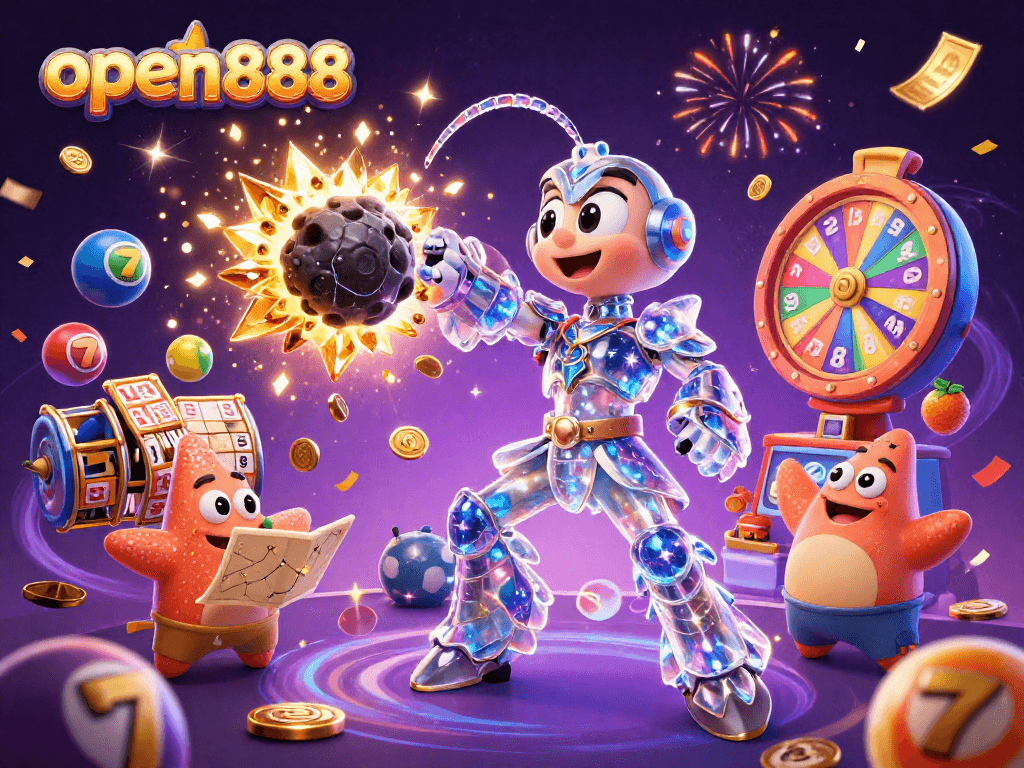 Engage with open888's vibrant casino scene featuring the mantis shrimp and starfish amidst dazzling slots.