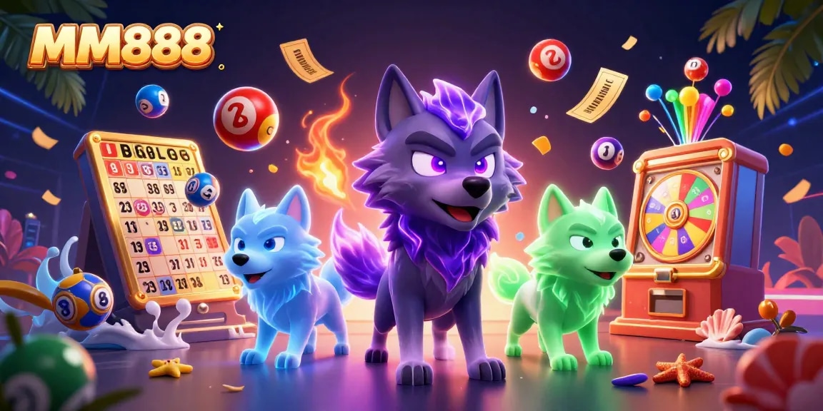 Play MM888 with exciting lottery elements and vibrant graphics in this captivating illustration.