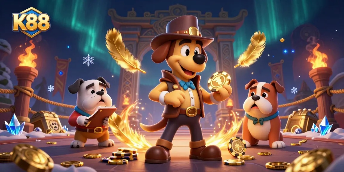 K88 offers immersive gaming experiences with a detective and treasure clues in a vibrant casino setting.