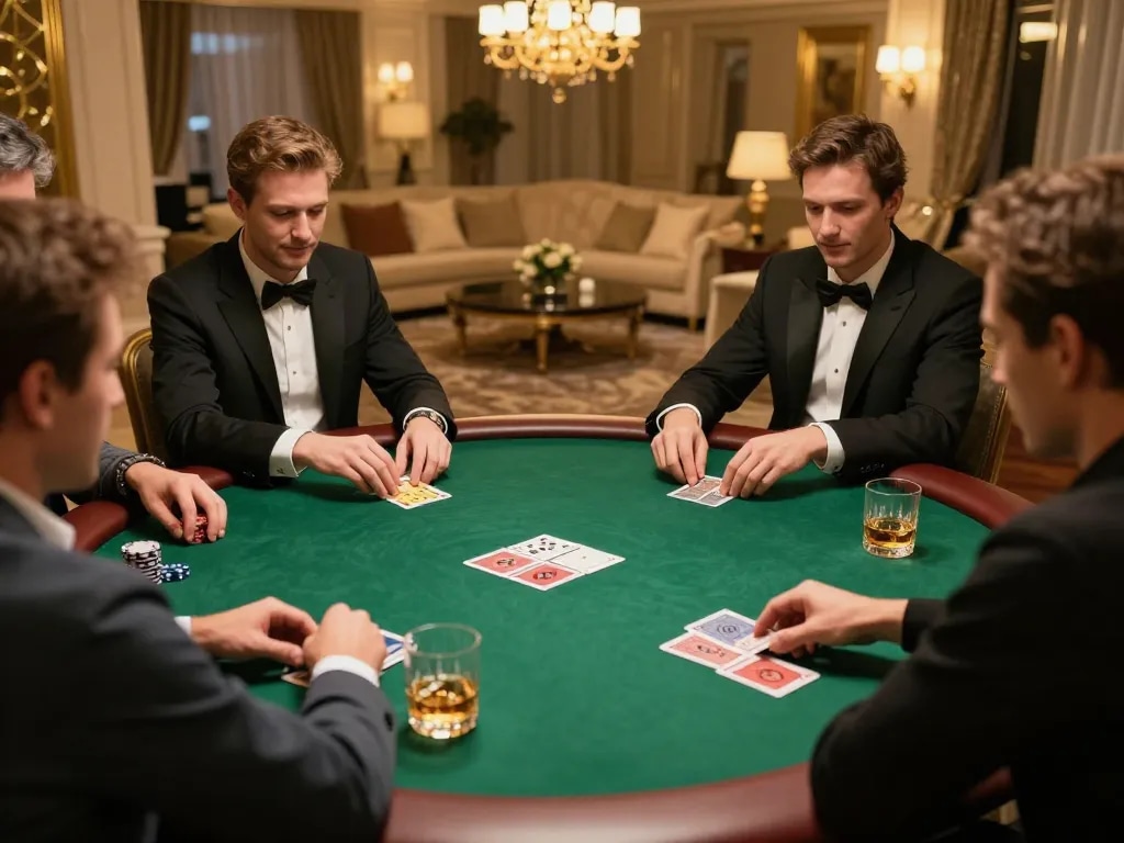 Win88 VIP poker game in an elegant home setting with players engaging and strategizing.